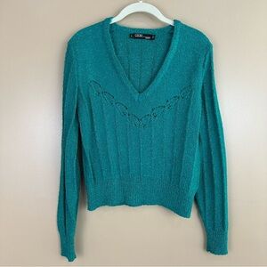 Vintage Esprit Cecily Green Metallic Lurex V-Neck Sweater Large